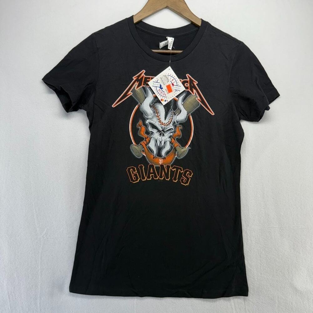 San Francisco Giants Shirt Women's Large Black Metallic Graphic Skull NEW